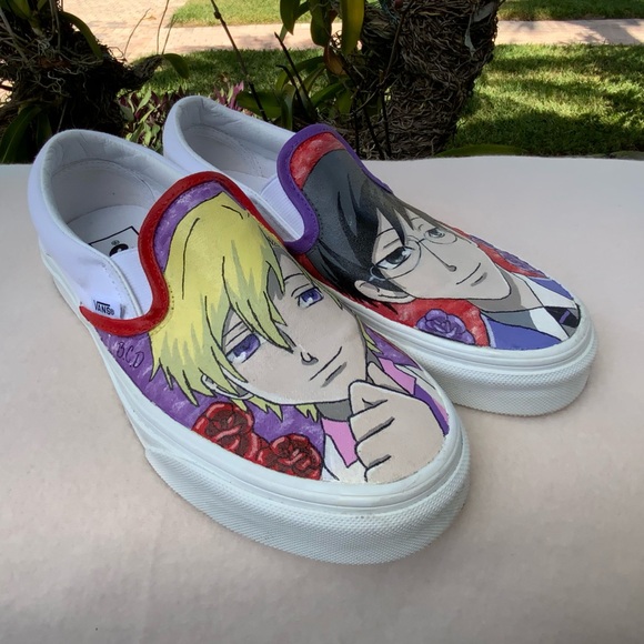 Custom Anime Vans Slip-On Shoes  Hand-Painted Manga CharacterArt Sz 6W/4.5M EUC - Picture 5 of 16